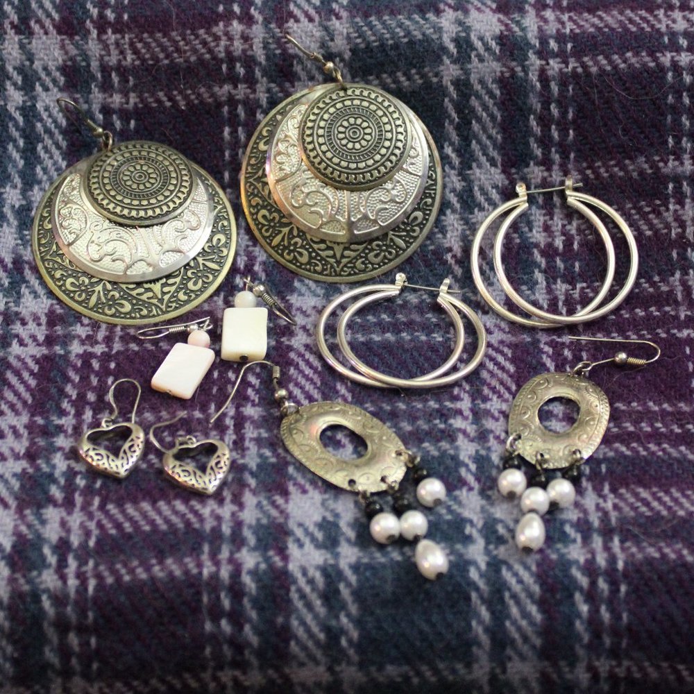 *925*  Sterling and Silver-tone Mixed Pierced Earring Lot